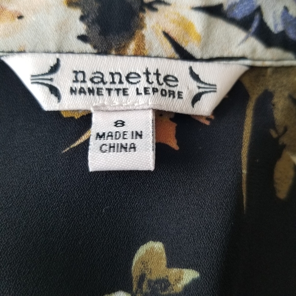 nanette Black Dream Cloud Midi Dress 8 Belted NWT Floral Short Sleeve Flowy - Picture 16 of 16